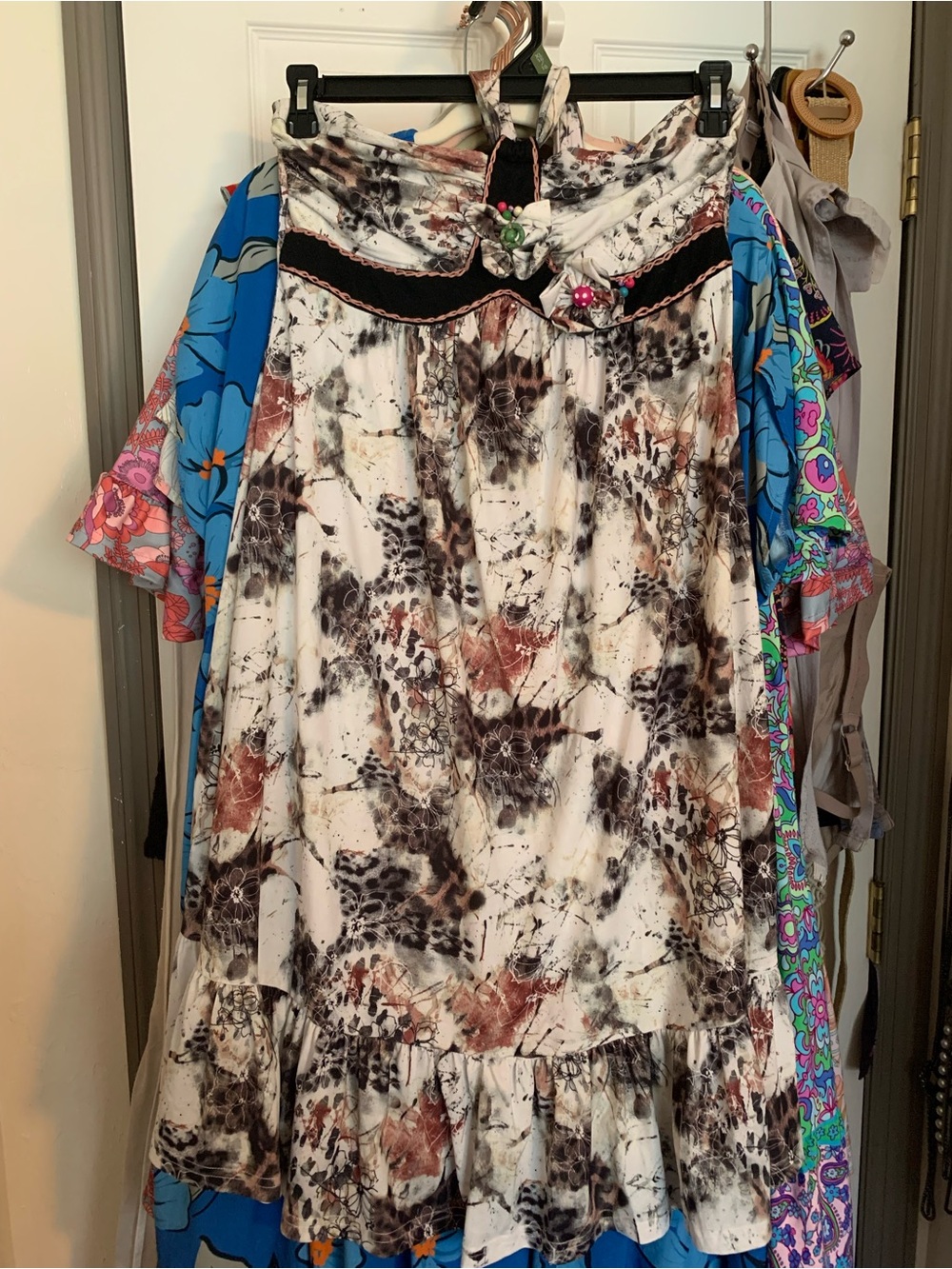 Boho Halter Ruffled Sundress in Cream and Brown